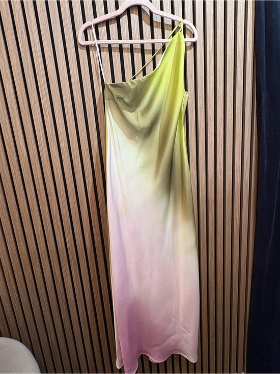 Zara Dresses & Skirts - Zara One-Shoulder Ombre Slip Dress in Lime Green and Pink